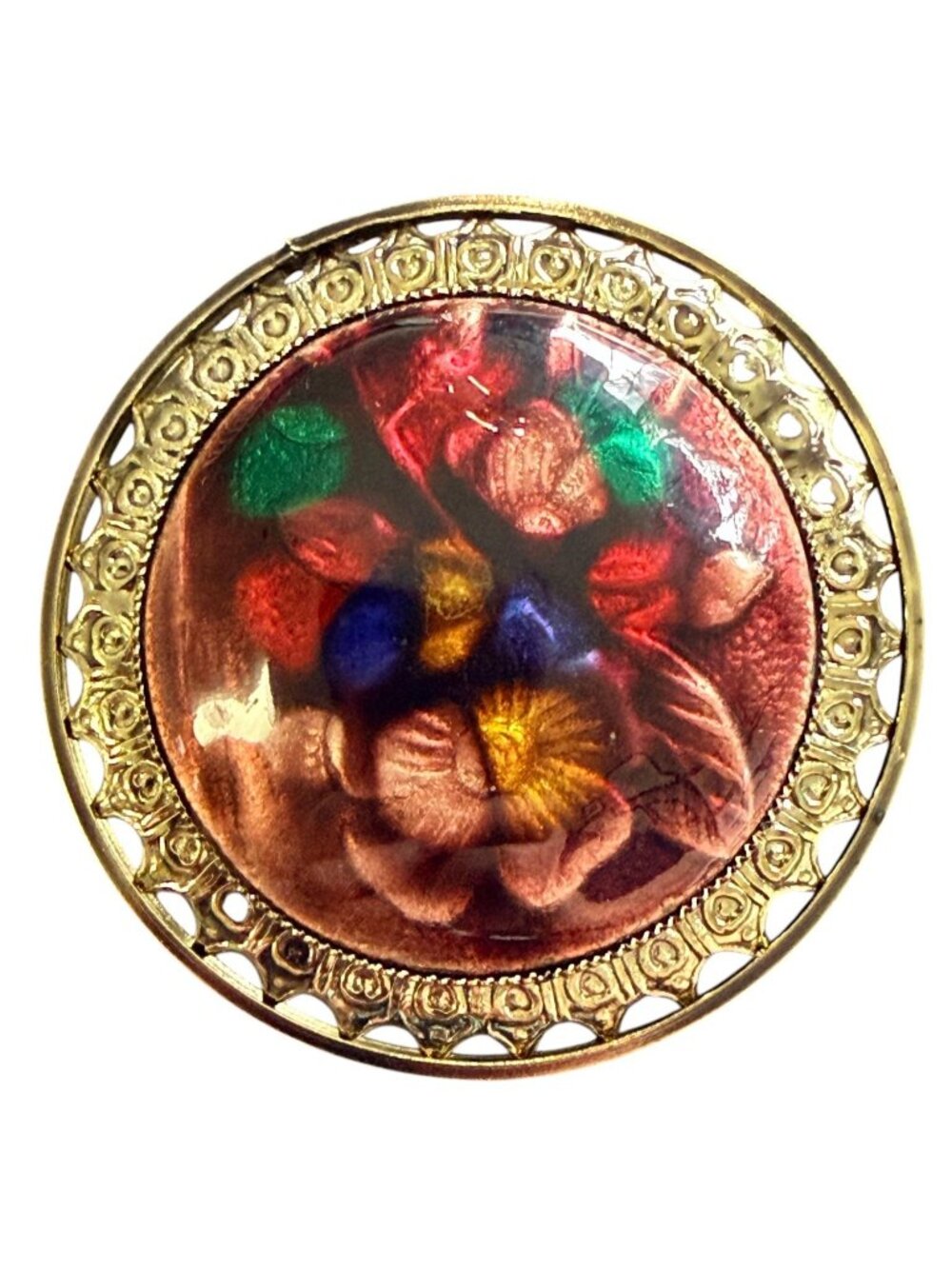 Vintage Reverse Carved Lucite Brooch Gold Tone Floral Pin 1950s New Old Stock